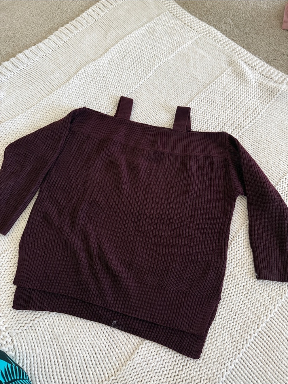 SOHO New York & Company Off-Shoulder Ribbed Wine Sweater
